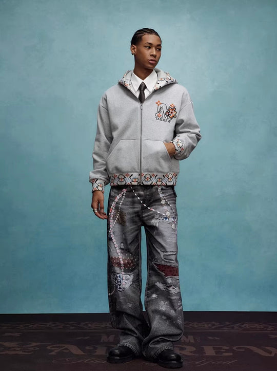 YADcrew x MEDM Ethnic Ribbed Zip Up Hoodie | Face 3 Face