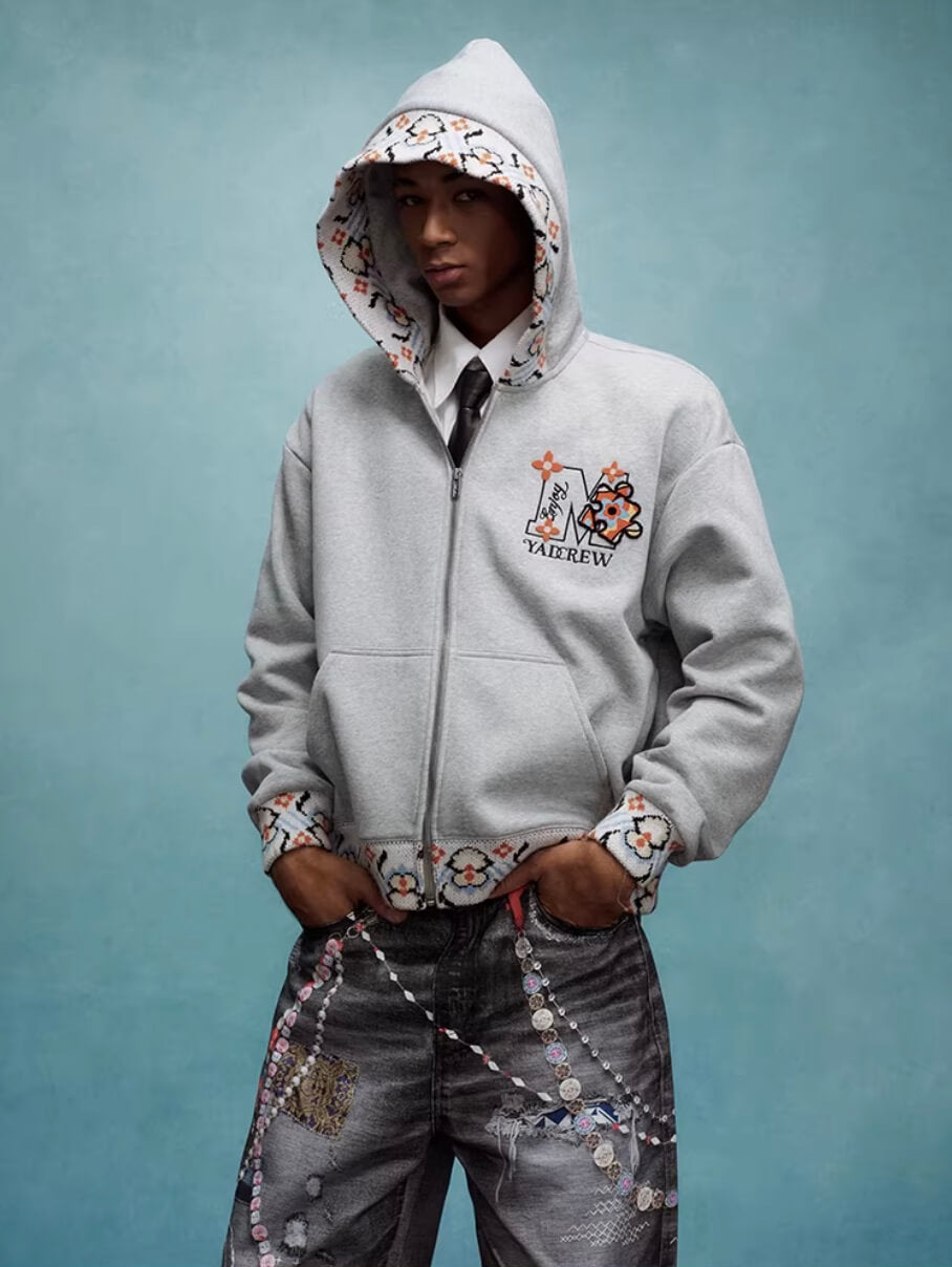 YADcrew x MEDM Ethnic Ribbed Zip Up Hoodie | Face 3 Face