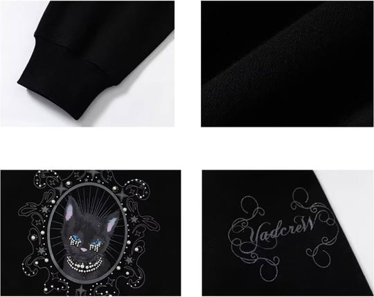 YADcrew Black Cat Print Pearl Hoodie | Face 3 Face