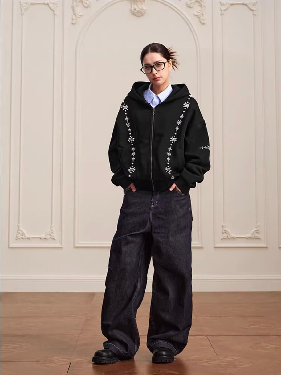 YADcrew Star Track Pearl Zip Up Hoodie | Face 3 Face