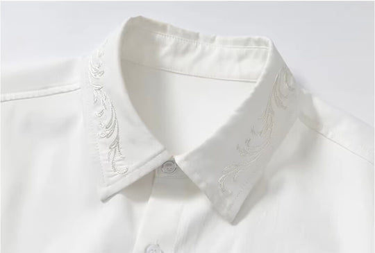 YADcrew Embroidered Lapel Button Up Long Sleeve Shirt | Face 3 Face