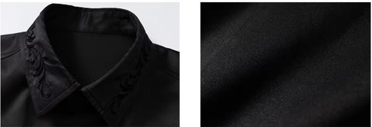 YADcrew Embroidered Lapel Button Up Long Sleeve Shirt | Face 3 Face