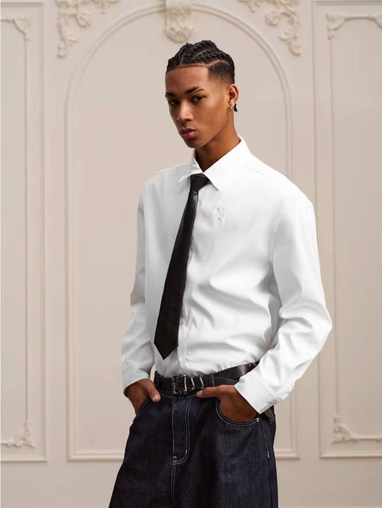 YADcrew Embroidered Lapel Button Up Long Sleeve Shirt | Face 3 Face