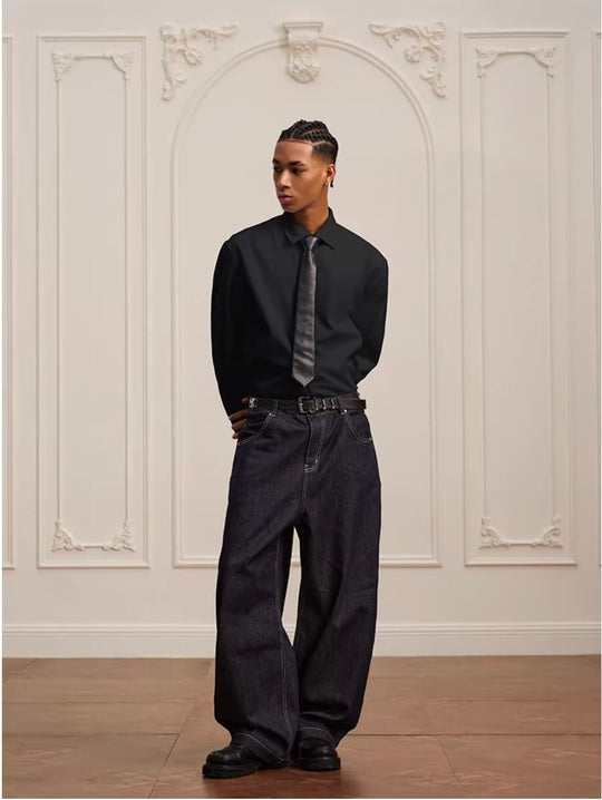 YADcrew Embroidered Lapel Button Up Long Sleeve Shirt | Face 3 Face