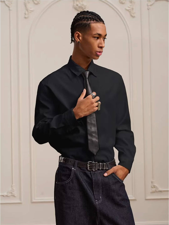 YADcrew Embroidered Lapel Button Up Long Sleeve Shirt | Face 3 Face