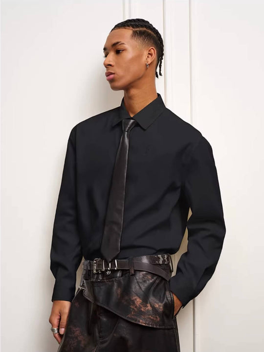 YADcrew Embroidered Lapel Button Up Long Sleeve Shirt | Face 3 Face