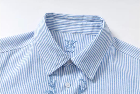 YADcrew Striped Embroidered Placket Button Up Long Sleeve Shirt | Face 3 Face