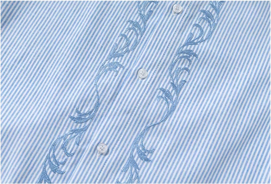 YADcrew Striped Embroidered Placket Button Up Long Sleeve Shirt | Face 3 Face