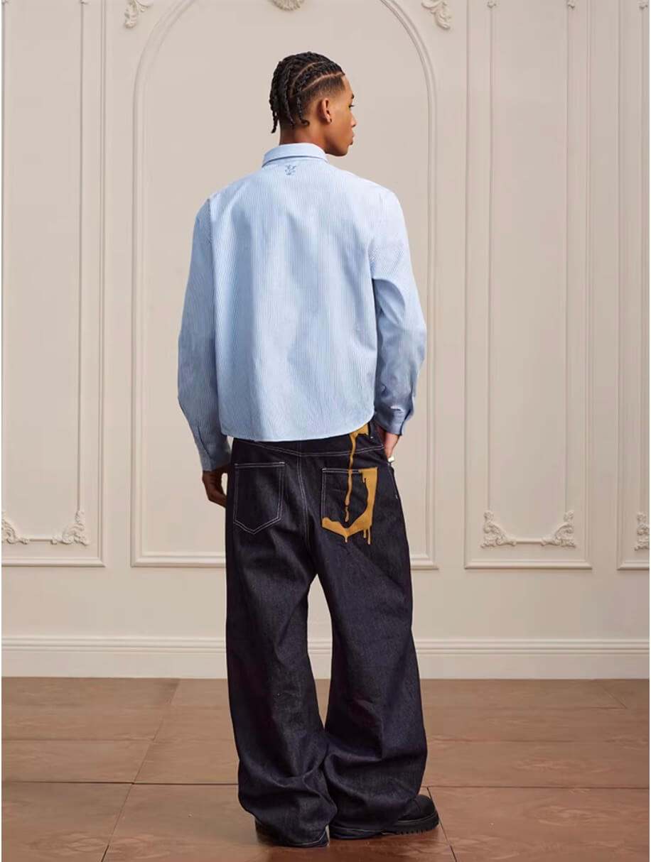 YADcrew Striped Embroidered Placket Button Up Long Sleeve Shirt | Face 3 Face