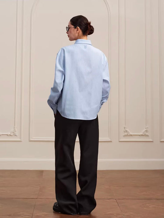 YADcrew Striped Embroidered Placket Button Up Long Sleeve Shirt | Face 3 Face