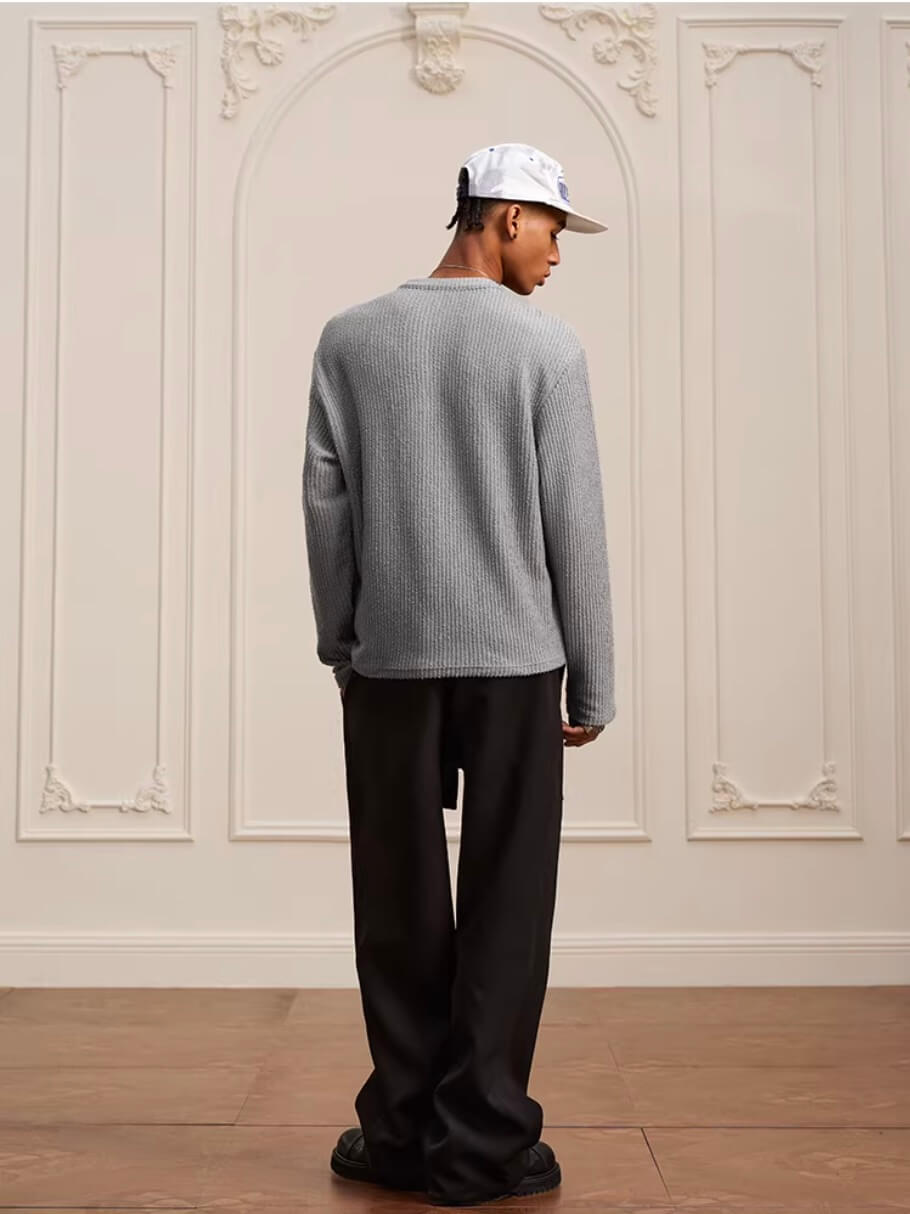 YADcrew Twisted Henley Pinstripe Long Sleeve Tee | Face 3 Face