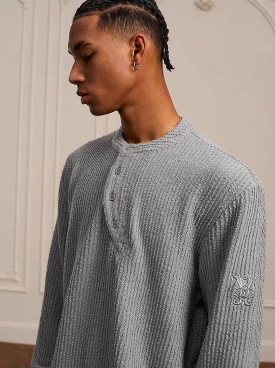 YADcrew Twisted Henley Pinstripe Long Sleeve Tee | Face 3 Face