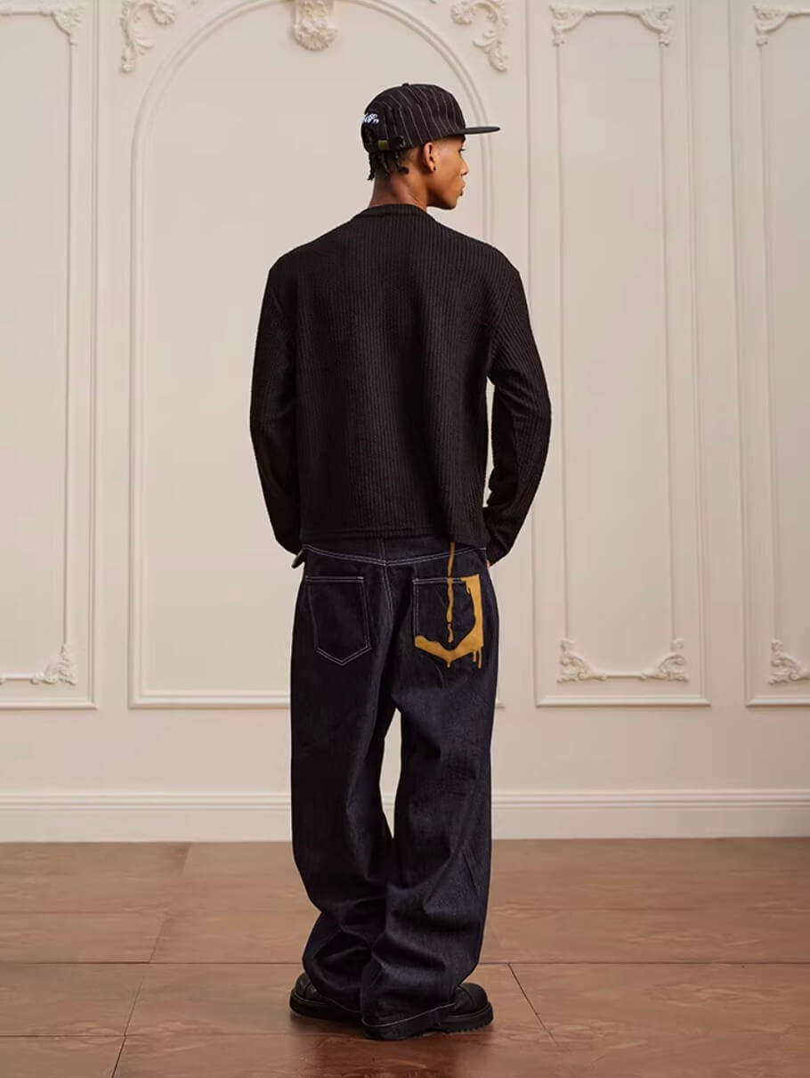 YADcrew Twisted Henley Pinstripe Long Sleeve Tee | Face 3 Face