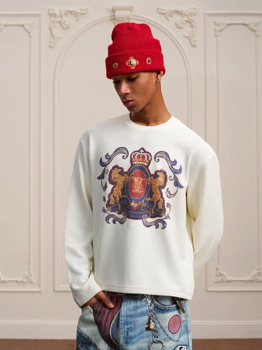 YADcrew Horse Vintage Print Waffle Long Sleeve Tee | Face 3 Face