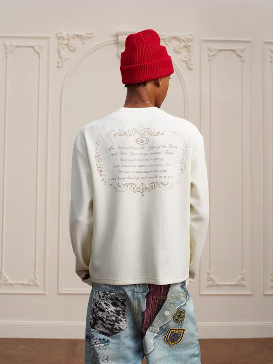 YADcrew Horse Vintage Print Waffle Long Sleeve Tee | Face 3 Face