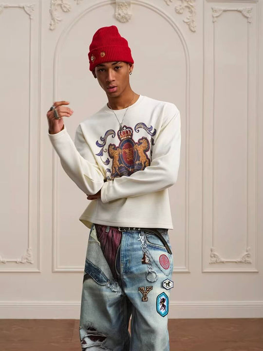 YADcrew Horse Vintage Print Waffle Long Sleeve Tee | Face 3 Face