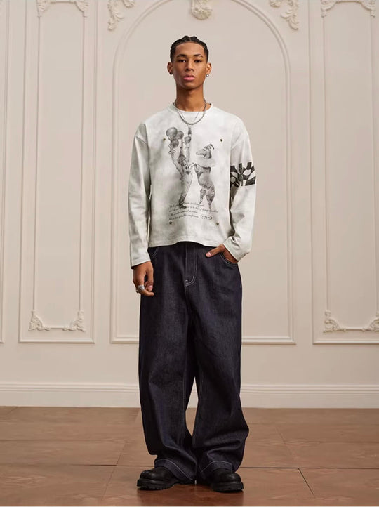 YADcrew Dirty Washed Circus Star Studded Long Sleeve Tee | Face 3 Face