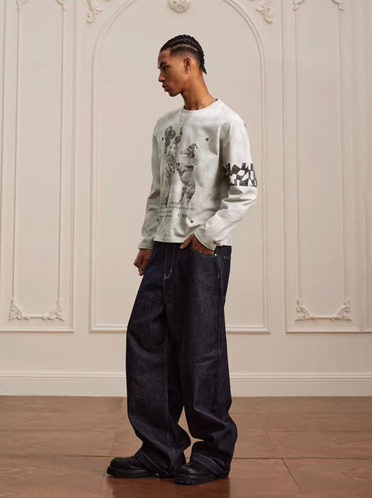 YADcrew Dirty Washed Circus Star Studded Long Sleeve Tee | Face 3 Face