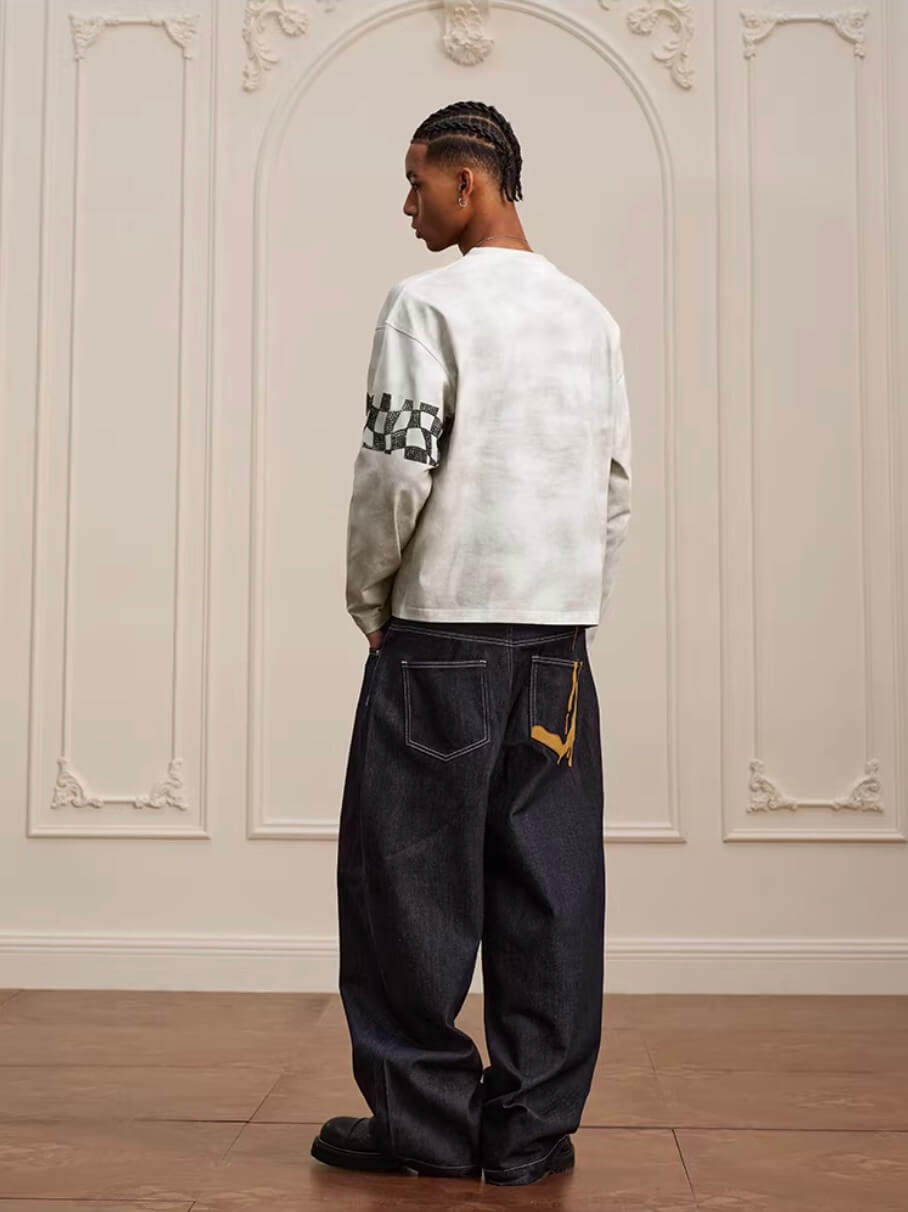 YADcrew Dirty Washed Circus Star Studded Long Sleeve Tee | Face 3 Face