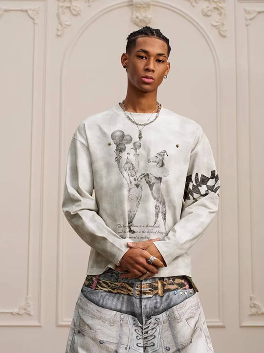 YADcrew Dirty Washed Circus Star Studded Long Sleeve Tee | Face 3 Face