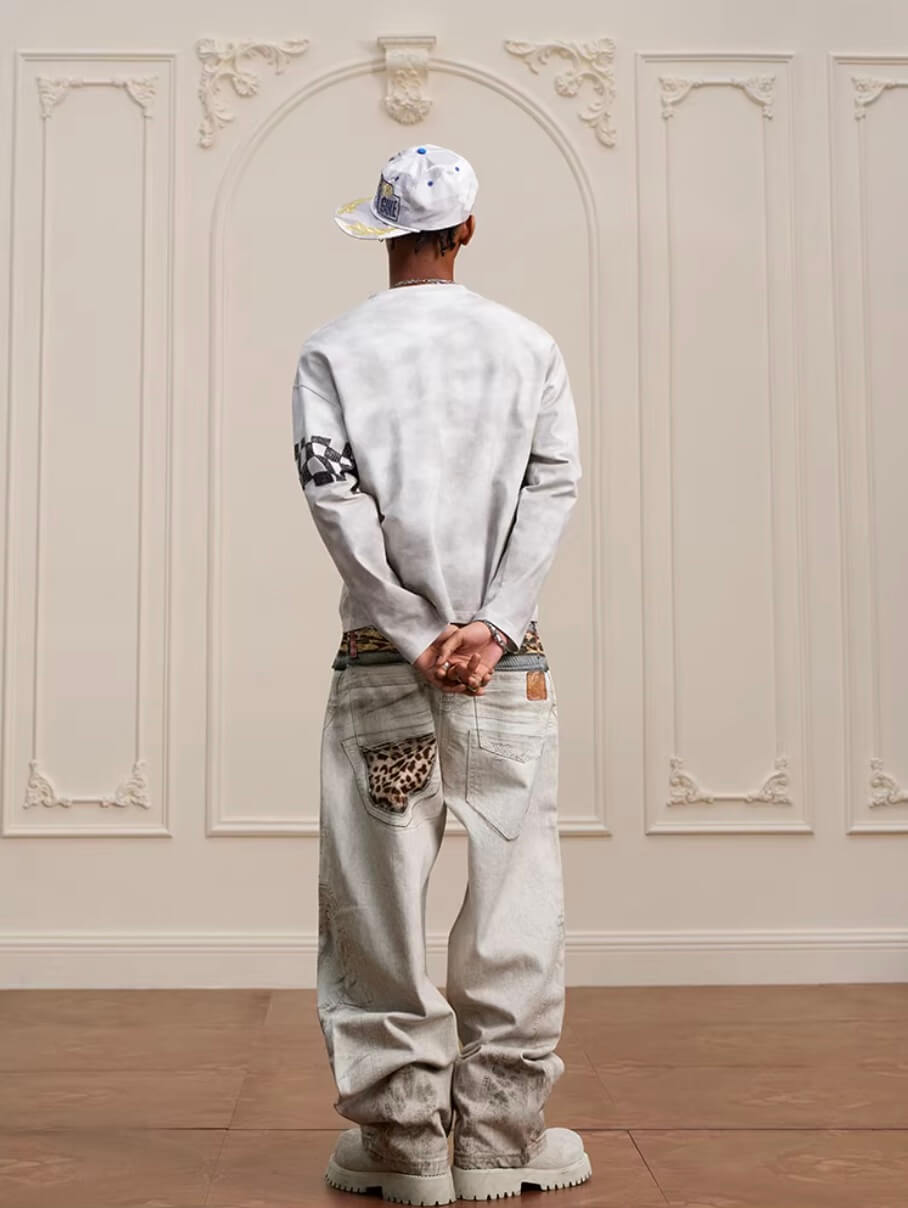 YADcrew Dirty Washed Circus Star Studded Long Sleeve Tee | Face 3 Face