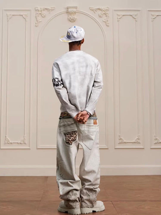 YADcrew Dirty Washed Circus Star Studded Long Sleeve Tee | Face 3 Face