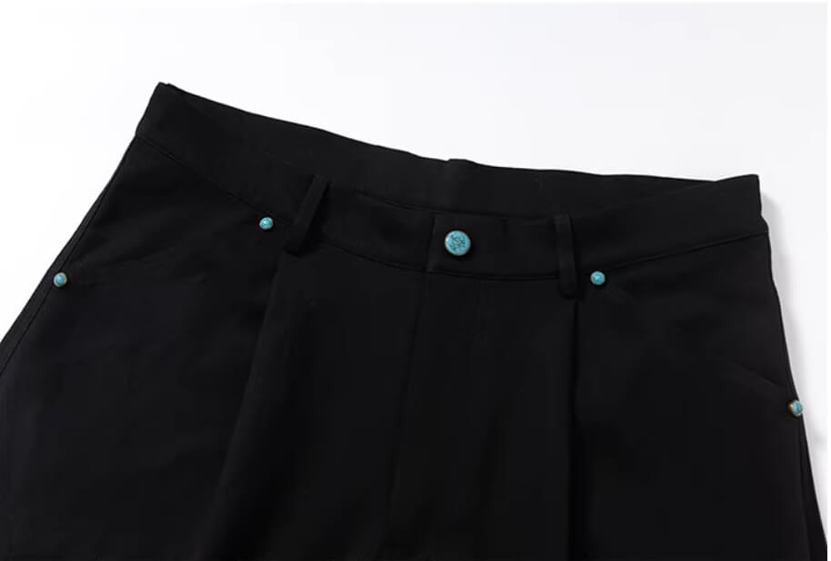 YADcrew Turquoise Studded Tucked Machete Black Pants | Face 3 Face