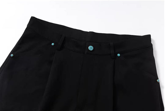 YADcrew Turquoise Studded Tucked Machete Black Pants | Face 3 Face