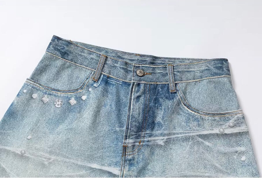 YADcrew 3D Digital Print Rhinestone Machete Jeans | Face 3 Face