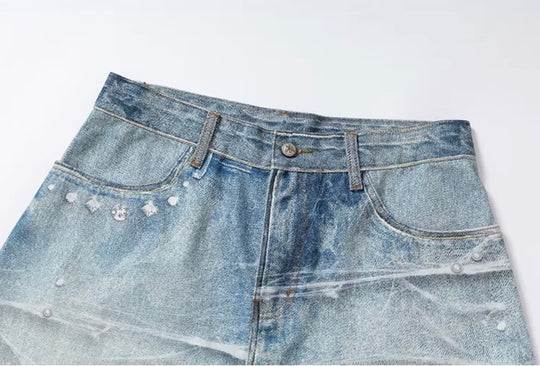 YADcrew 3D Digital Print Rhinestone Machete Jeans | Face 3 Face