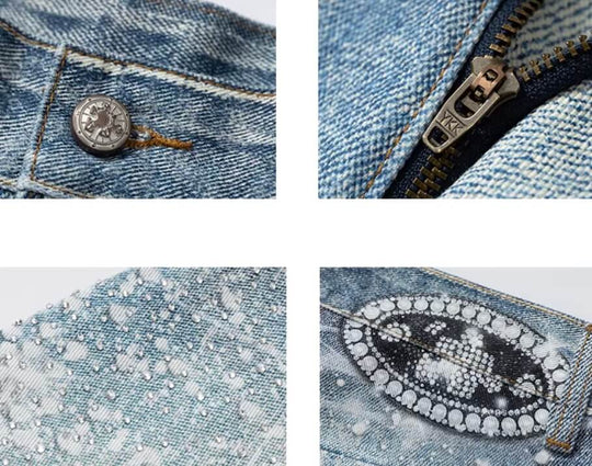 YADcrew 3D Digital Print Rhinestone Machete Jeans | Face 3 Face