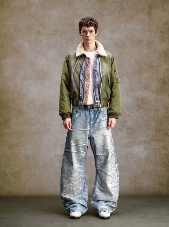 YADcrew 3D Digital Print Rhinestone Machete Jeans | Face 3 Face