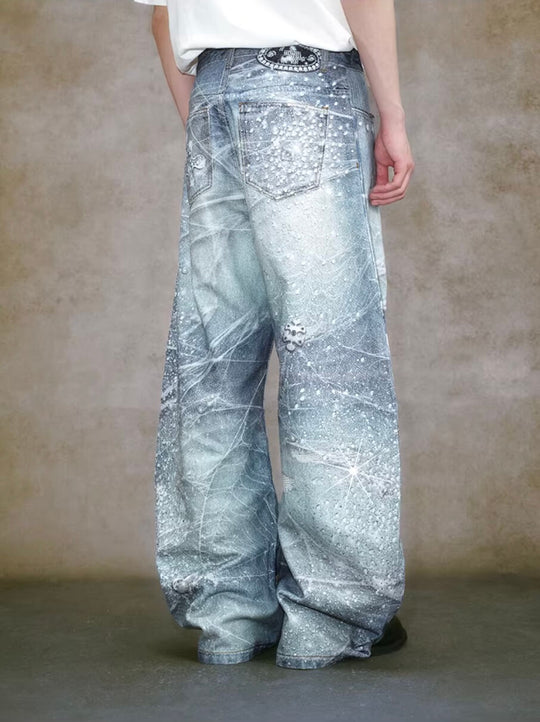 YADcrew 3D Digital Print Rhinestone Machete Jeans | Face 3 Face