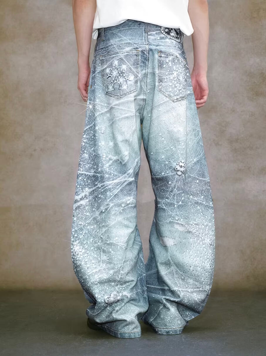 YADcrew 3D Digital Print Rhinestone Machete Jeans | Face 3 Face