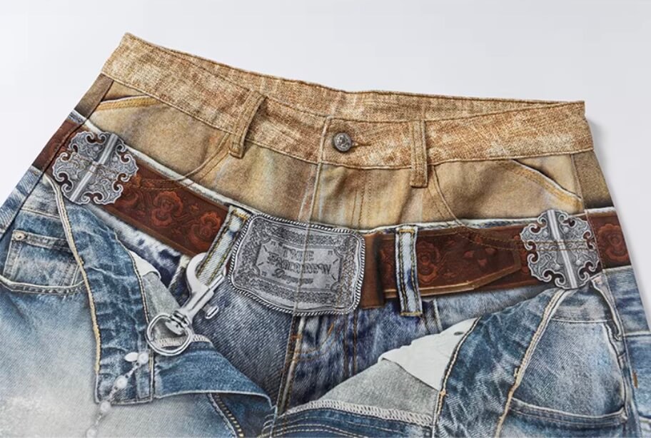 YADcrew Double Waist 3D Digital Print Jeans | Face 3 Face