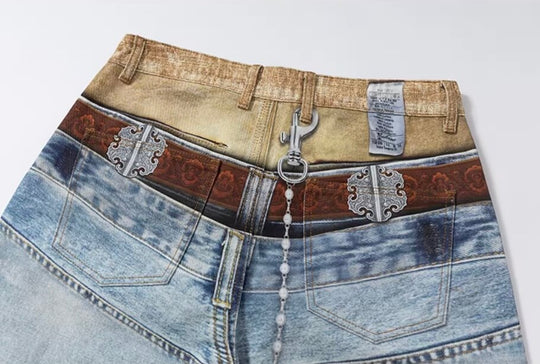 YADcrew Double Waist 3D Digital Print Jeans | Face 3 Face