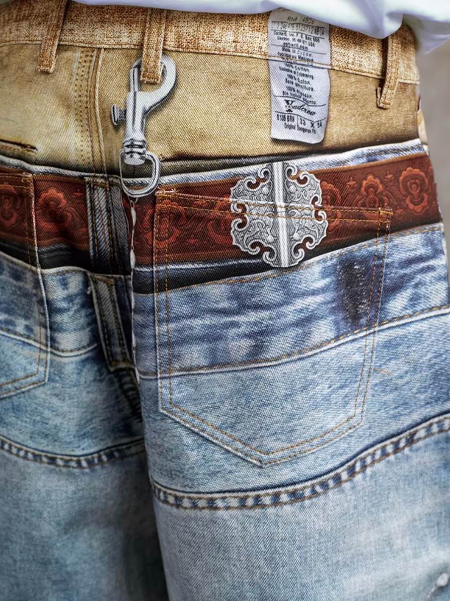 YADcrew Double Waist 3D Digital Print Jeans | Face 3 Face