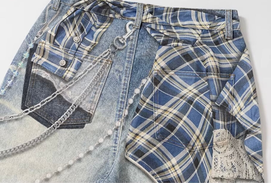 YADcrew Twisted Check Shirt 3D Digital Print Jeans | Face 3 Face