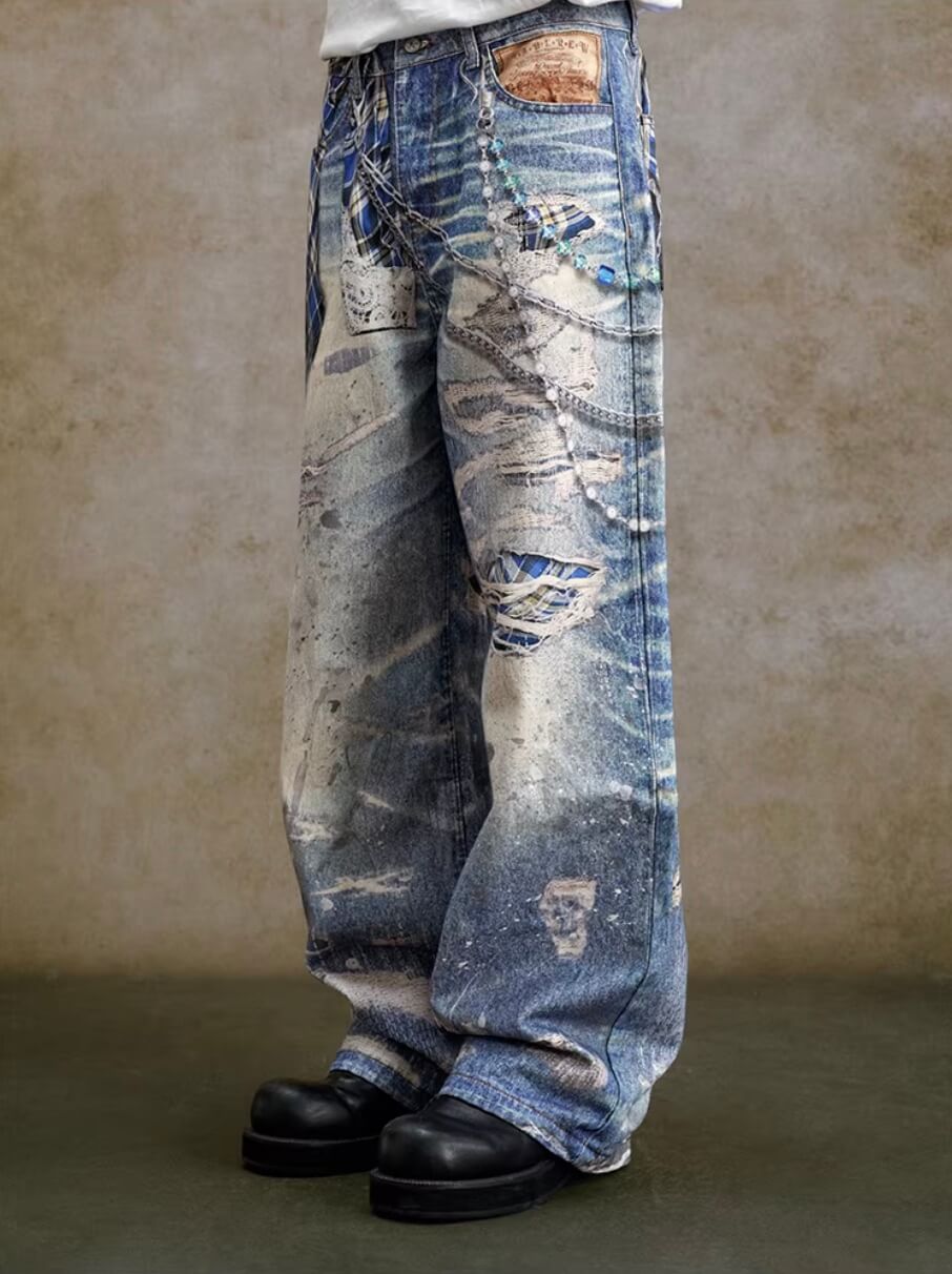 YADcrew Twisted Check Shirt 3D Digital Print Jeans | Face 3 Face