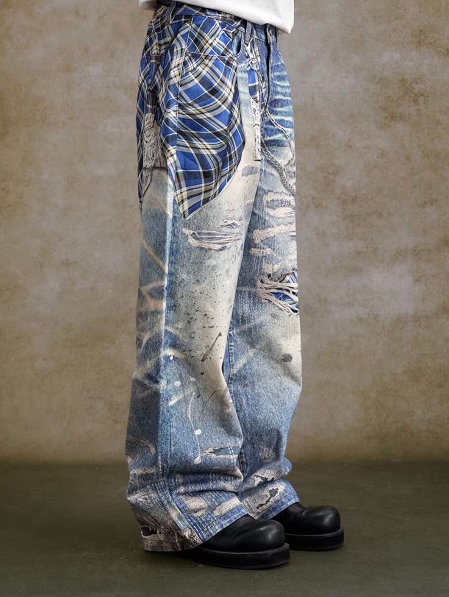 YADcrew Twisted Check Shirt 3D Digital Print Jeans | Face 3 Face