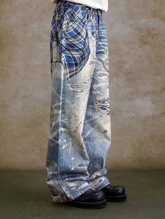 YADcrew Twisted Check Shirt 3D Digital Print Jeans | Face 3 Face