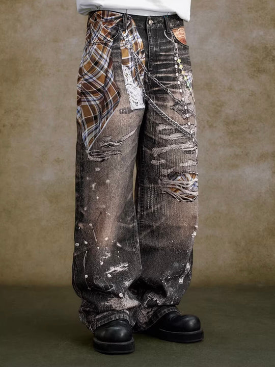 YADcrew Twisted Check Shirt 3D Digital Print Jeans | Face 3 Face