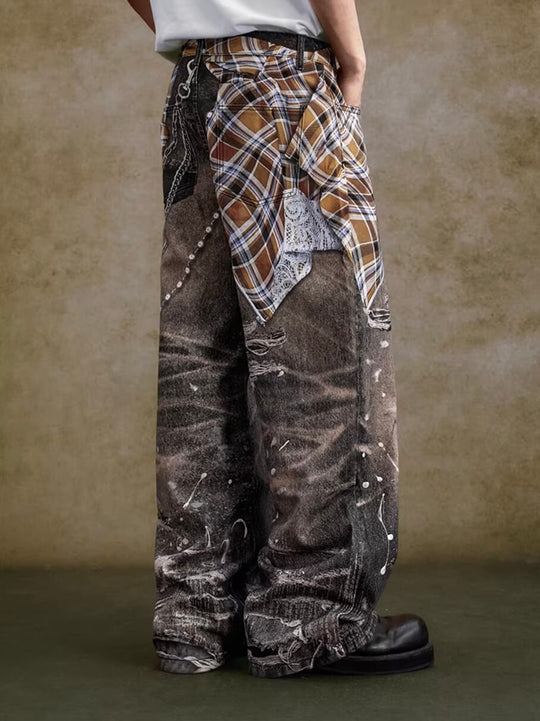 YADcrew Twisted Check Shirt 3D Digital Print Jeans | Face 3 Face