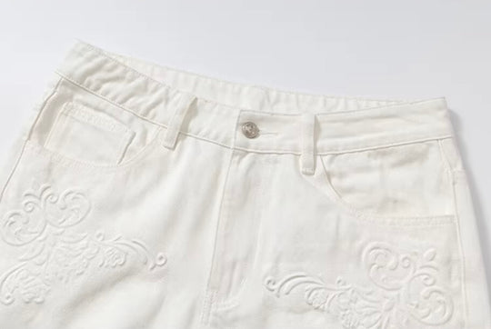 YADcrew 3D Embossed White Distressed Jeans | Face 3 Face