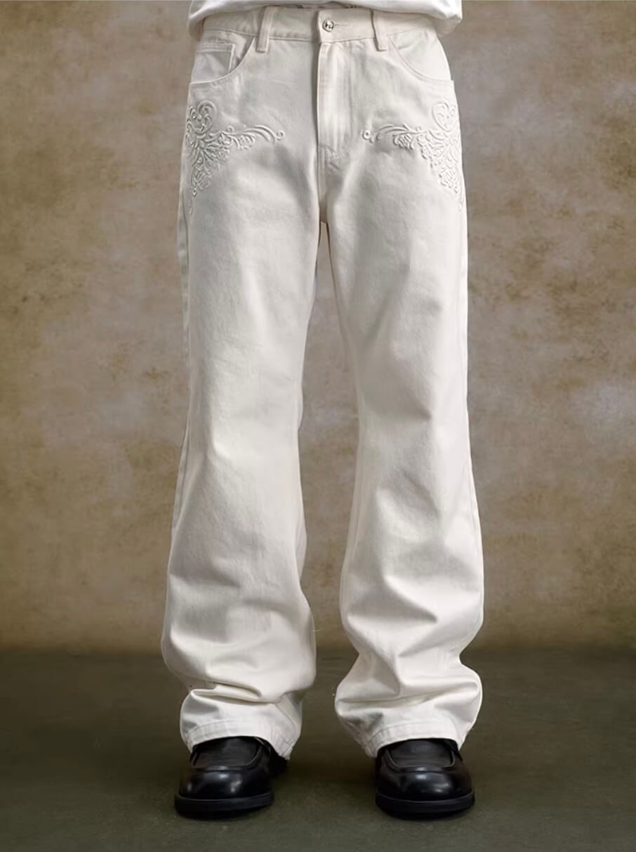 YADcrew 3D Embossed White Distressed Jeans | Face 3 Face