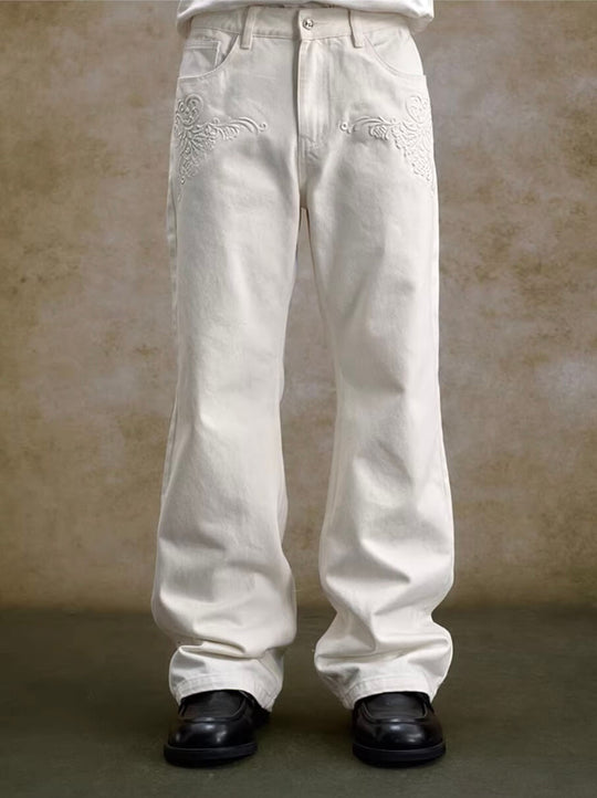 YADcrew 3D Embossed White Distressed Jeans | Face 3 Face