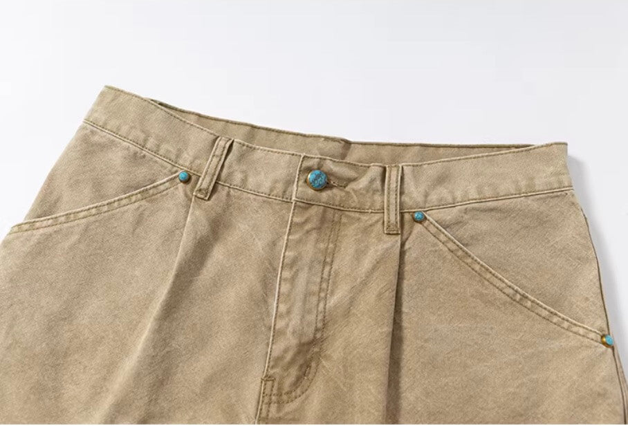 YADcrew Turquoise Studded Washed Tucked Painter Machete Jeans | Face 3 Face