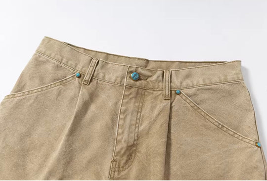 YADcrew Turquoise Studded Washed Tucked Painter Machete Jeans | Face 3 Face