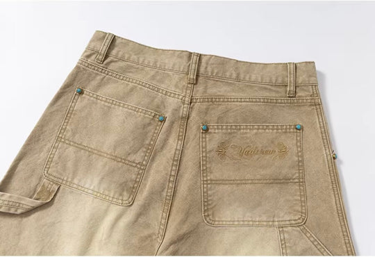 YADcrew Turquoise Studded Washed Tucked Painter Machete Jeans | Face 3 Face