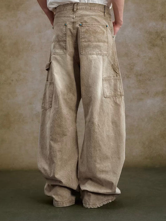 YADcrew Turquoise Studded Washed Tucked Painter Machete Jeans | Face 3 Face